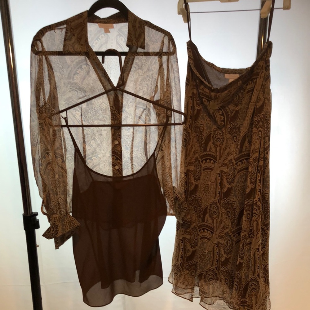 Sheer Paisley Blouse and Skirt Set (3 piece)